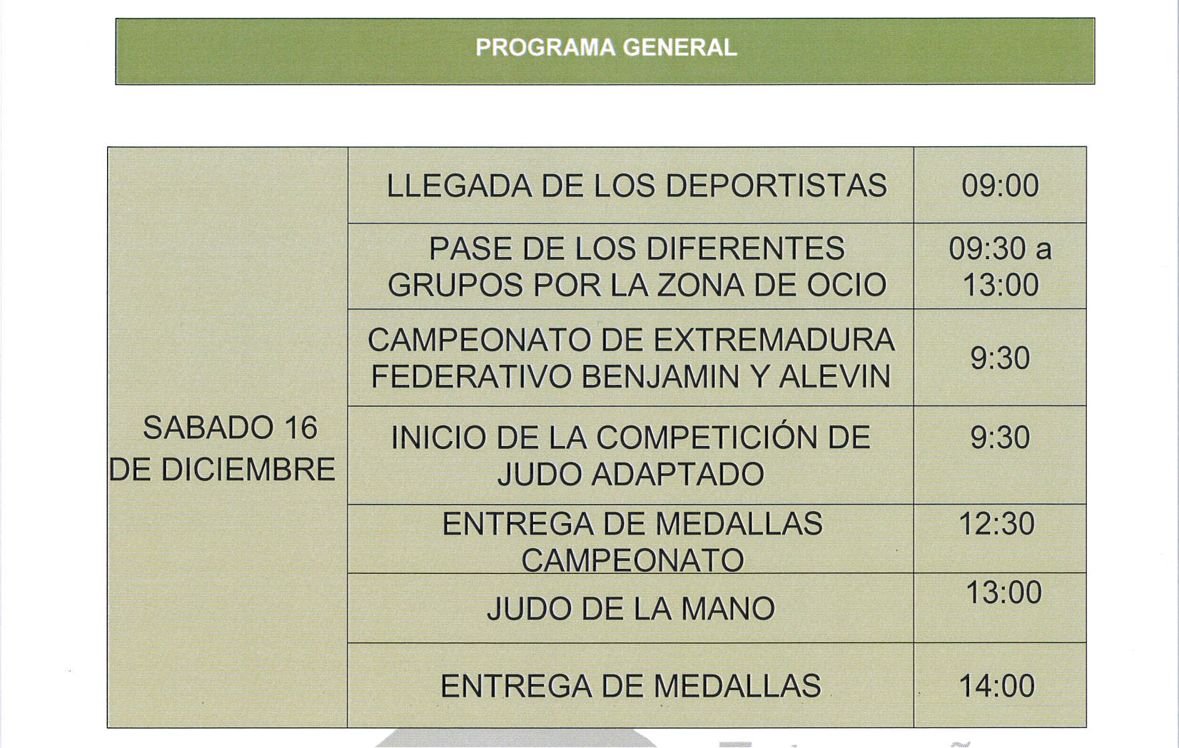 Programa General II Trofeo de Judo de Badajoz