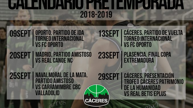 Calendario de pretemporada 2018/19 del Cáceres Ciudad del Baloncesto
