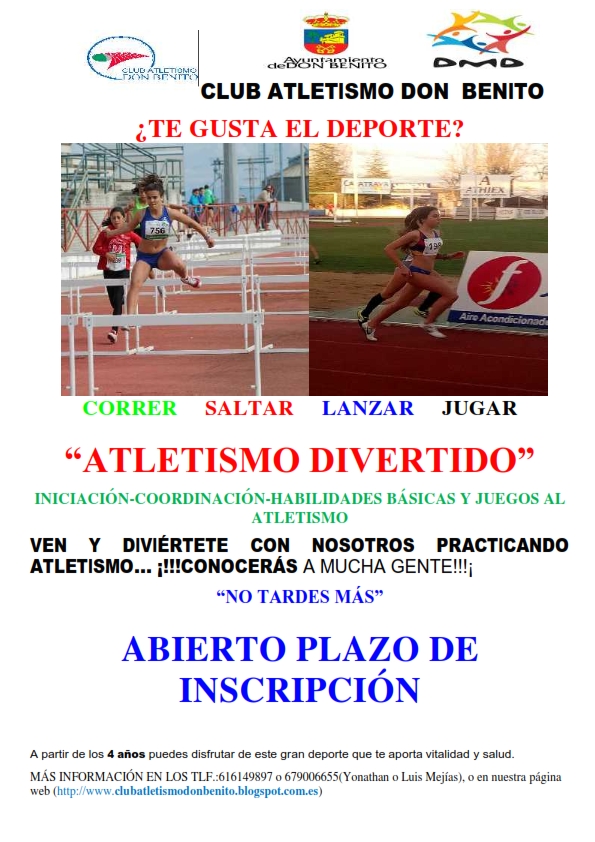 Abierto el plazo de Inscripción en el CLUB ATLETISMO DON BENITO