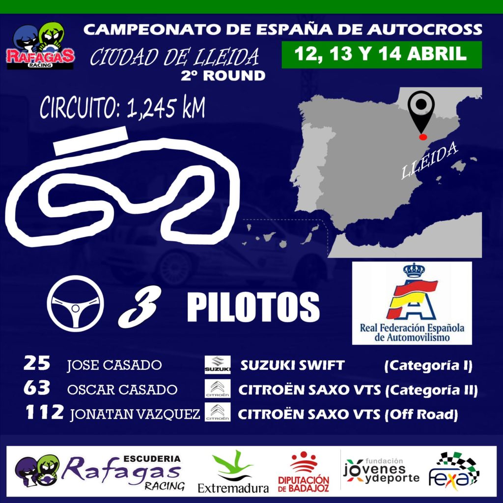 Tres pilotos de Escudería Ráfagas Racing en el XXI Autocross Ciudad de Lleida