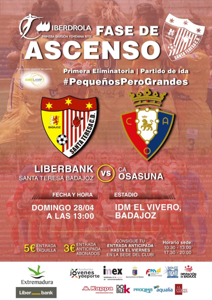 El Santa Teresa Badajoz se enfrenta este domingo al Osasuna a la 13.00 en las IDM El Vivero