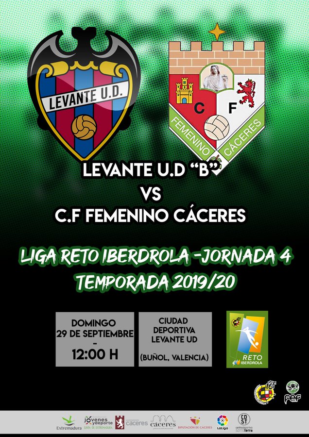 El C.F Femenino Cáceres jugará su cuarta jornada de Liga Reto Iberdrola ante el Levante UD