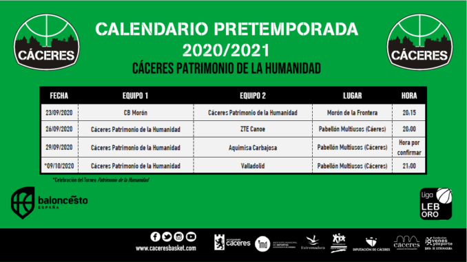 Calendario pretemporada Cáceres Patrimonio de la Humanidad